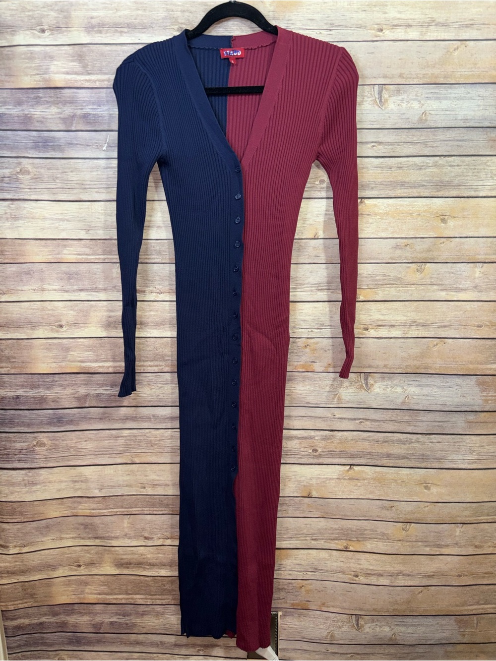 Staud Shoki Sweater Dress Red Navy Blue Size Small